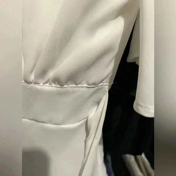 White Deep Plunge Dressy Top Peplum Chiffon Satin - Picture 5 of 10